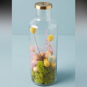 Anthropologie Rosy Rings Glass jar with Gold Lid and Floral Accents